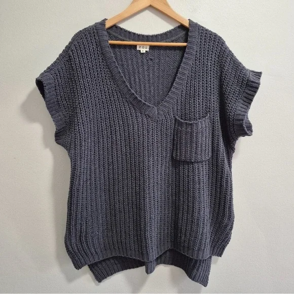 POL oversized Charcoal Knit Sweater vest, feels like chenille - Picture 1 of 6